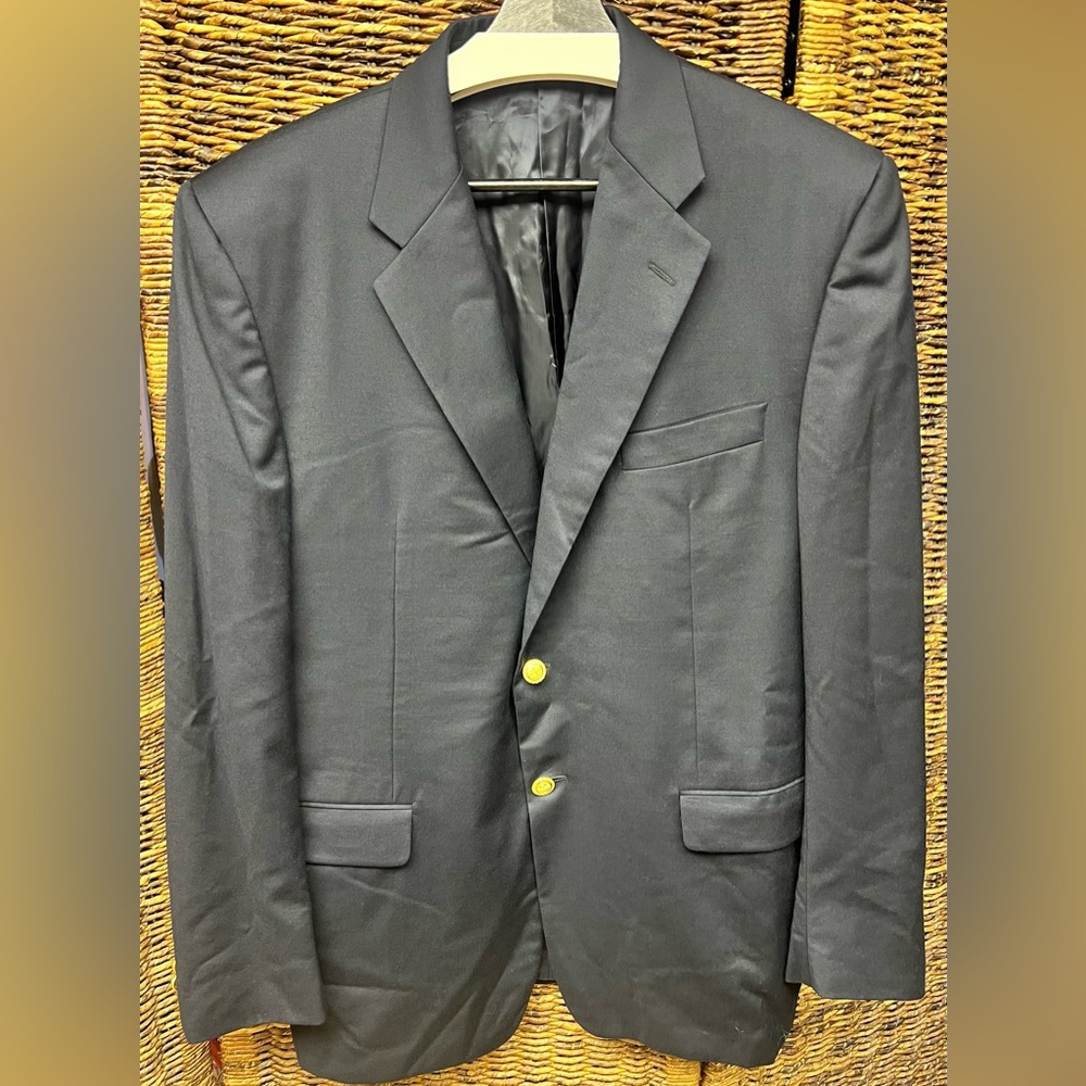 Hickey Freeman- Mens Suit Coat- Size:44R, Wool/Cashmere blend,Navy/Gold Buttons‎